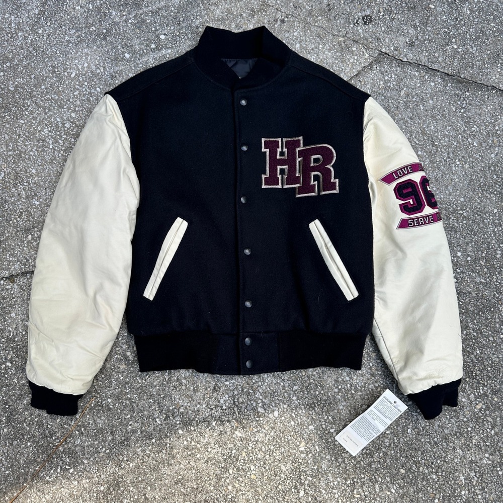 Vintage NWT Hard Rock Cafe Aspen Varsity Jacket Wool Leather USA Black Cream S